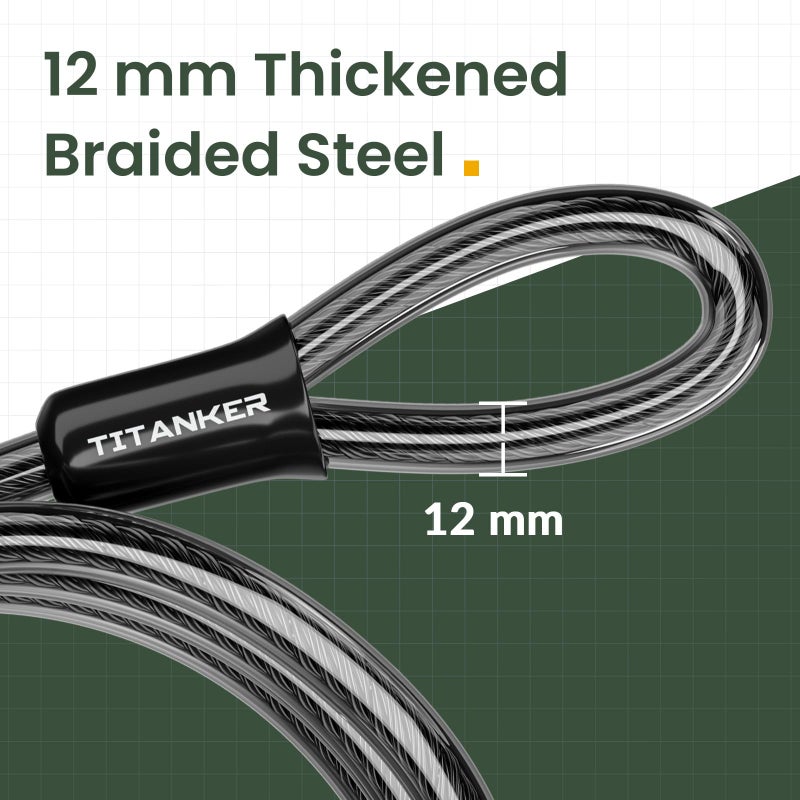 Titanker Bike Lock Cable,12mm Thick Security Cable with Loops Heavy Duty Steel Cable Vinyl Coated Bike Cable Lock Security Chain (4ft, 7ft, 15ft, 30ft) - Image 2
